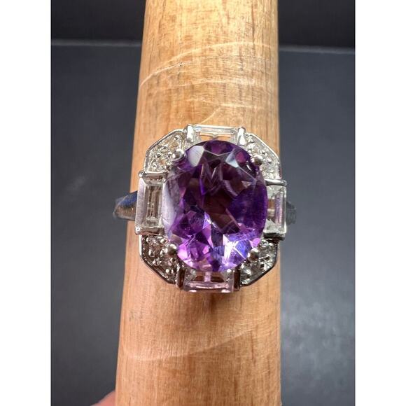 NEW Rose de France amethyst art deco sterling silver ring size 8 - Picture 9 of 11